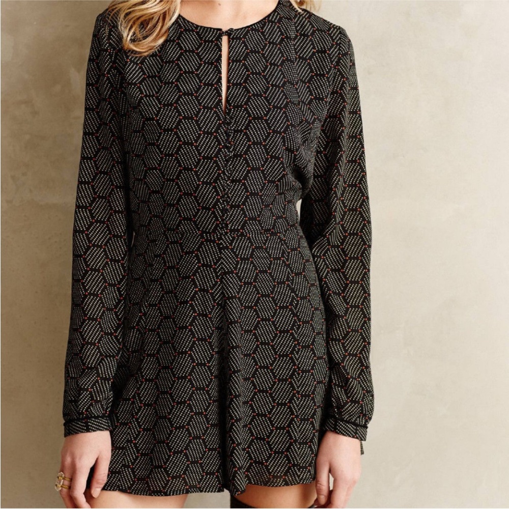Anthropologie | Harlyn Black Honeycomb Longsleeve Romper
